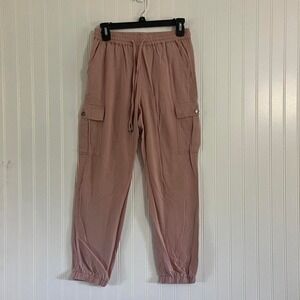 Love Tree Linen Blend Cargo Joggers Blush Pink Utility Pants Small